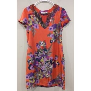 Boden Floral Silk Blend Notch Neck Beaded Dress Size 6